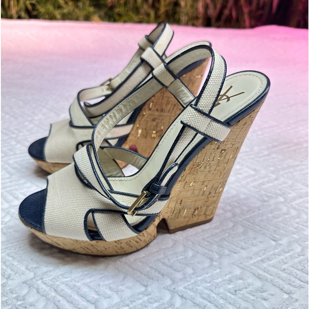 Yves Saint Laurent Canvas Cork Wedge Slingback Size 39